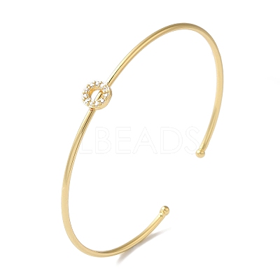 Rack Plating Brass Micro Pave Clear Cubic Zirconia Letter Open Cuff Bangles BJEW-A018-01G-O-1