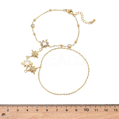 Summer 304 Stainless Steel Crystal Rhinestone Star Link Hand Chain Ring Bracelets for Women SA-CBAAE04-03G-1