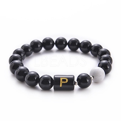 10MM Natural Black Onyx(Dyed & Heated) and Howlite Beaded Stretch Bracelets RH2290-16-1