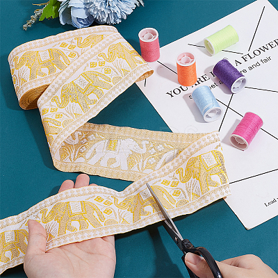  4.7~5 Yards Elephant/Cross/Rhombus Ethnic Style Polyester Jacquard Wide Ribbon OCOR-PH0004-33-1