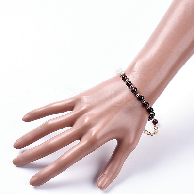 Natural Pearl & Natural Garnet Beaded Bracelets BJEW-JB05153-03-1