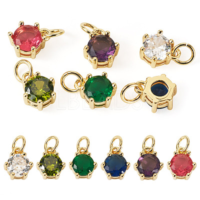 6Pcs 6 Colors Brass Pave Cubic Zirconia Pendants KK-TA0002-15-1