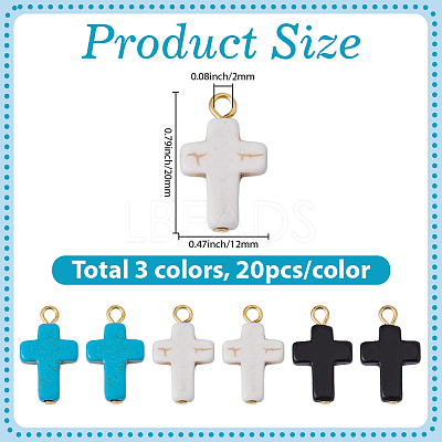 60Pcs 3 Colors Dyed Synthetic Turquoise Pendants FIND-BM0001-60B-1