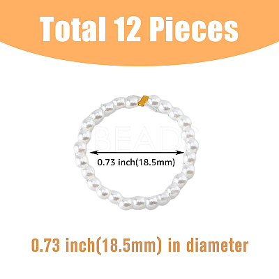 12Pcs Plastic Imitation Pearl & Brass Beaded Stretch Ring RJEW-FI0001-10-1