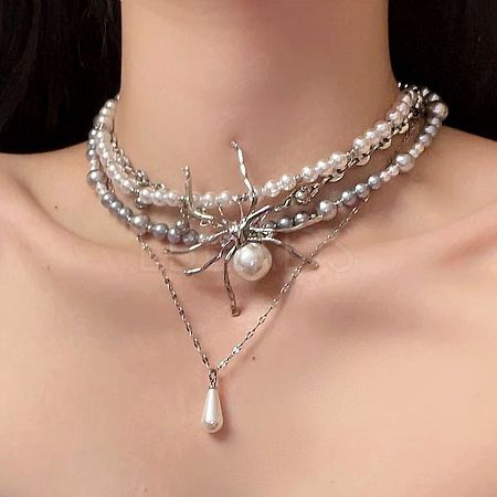 Spider Alloy & Plastic Imitation Pearl Pendant Multi Layered Necklaces for Women FS-WG1DFD4-01-1