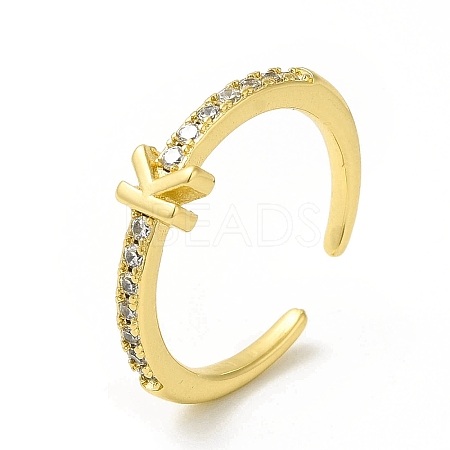 Clear Cubic Zirconia Initial Letter Open Cuff Ring RJEW-H120-09G-K-1