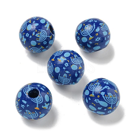 Printed Wood European Beads WOOD-G022-15A-1