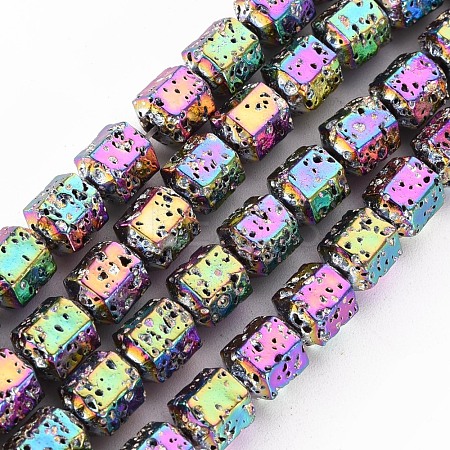 Electroplated Natural Lava Rock Beads Strands X-G-T114-71E-1