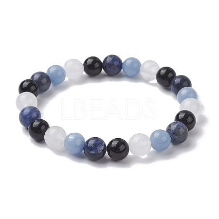 Natural Mixed Gemstone Round Beaded Stretch Bracelets for Women BJEW-JB10086-02-1