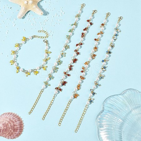 Natural Mixed Stone Faceted Round Beaded Chain Bracelets for Women BJEW-JB14248-1