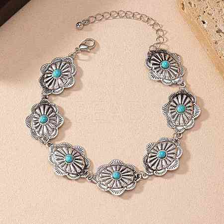 Bohemian Alloy with Synthetic Turquoise Oval Link Chain Anklets for Women FS-WGE46A8-01-1