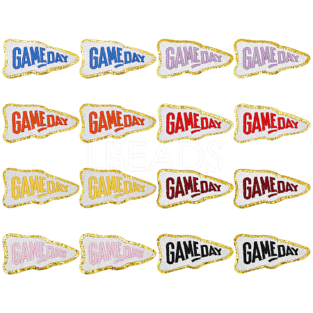 16Pcs 8 Colors Game Day Polyester Computerized Embroidery Cloth Iron on/Sew on Patches DIY-ME0001-93-1