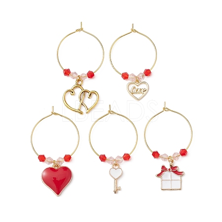 Valentine's Day Alloy Enamel Wine Glass Charms AJEW-JO00207-1