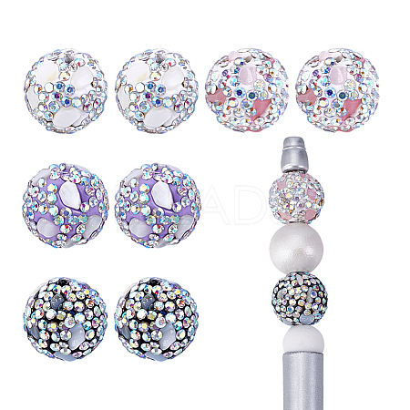 8Pcs 4 Colors Polymer Clay Rhinestone Beads RGLA-UN0001-01-1
