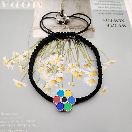 Rainbow Drip Oil Flower Red Rope Bracelet Vintage Style Black Rope Chain Stretchable XI3374-1