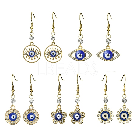 Alloy Enamel Evil Eye Dangle Earrings with Crystal Rhinestone EJEW-JE05387-1