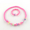 Flower Acrylic Pendant Necklaces and Stretch Bracelets Jewelry Sets SJEW-R048-04-4
