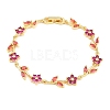 Brass Pave Cubic Zirconia Flower Link Chain Bracelets for Women KK-CBA68DA-14G-04-4