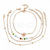 4Pcs 4 Style Alloy Chain Anklets Set with Heart Beaded and Butterfly Charm SJEW-D009-02KCG-2