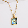304 Stainless Steel Pave Natural Paua Shell Rectangle Initial Pendant Necklaces for Women FS-WG38E89-22-1