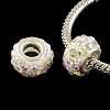 Polymer Clay Rhinestone European Large Hole Beads with Silver Color Plated Brass Cores X-FPDL-R002-15-1