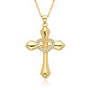 Brass Micro Pave Clear Cubic Zirconia Cross with Heart Pendant Necklaces FS-WG8523C-05-1