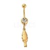 304 Stainless Steel Crystal Rhinestone Carved Barbell Dangle Belly Rings STAS-C147-18B-G-1