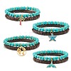 Natural Coconut & Synthetic Turquoise(Dyed) Beads Stretch Bracelets Set BJEW-JB07168-1