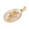 Rack Plating Brass Pave Shell Oval Pendants KK-U032-92G-12-2