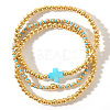 3Pcs Brass & Natural Shell Beads & Glass Seed Beads Stretch Bracelets Set for Women YJ9713-2-2