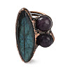 Horse Eye & Round Natural Amethyst & Labradorite Adjustable Rings RJEW-A041-05R-3