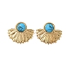 Fan 304 Stainless Steel Synthetic Turquoise Stud Earrings for Women EJEW-U046-17B-G-4