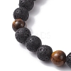 2Pcs 2 Styles Natural Lava Rock & Tiger Eye Round Beaded Stretch Bracelet Sets for Women Men BJEW-JB12248-4