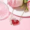 Double Interlocking Heart Glass Pendant Necklaces NJEW-TA00132-2