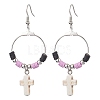 Cross Synthetic Turquoise & Polymer Clay Dangle Earrings for Women EJEW-JE05893-02-1