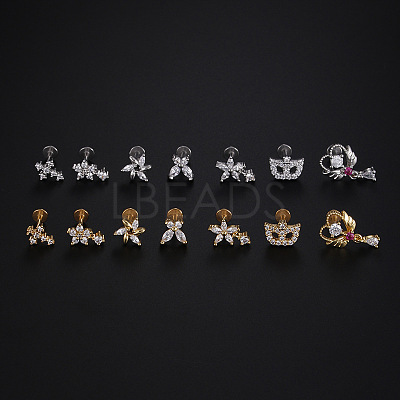 Stainless Steel Micro Pave Clear Cubic Zirconia Internally Threaded Labrets WGBE4CC-02-1