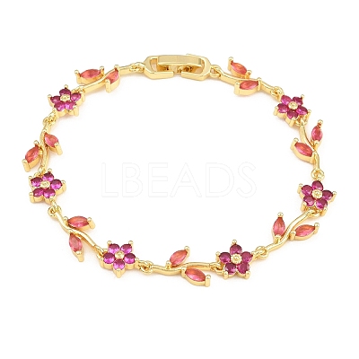 Brass Pave Cubic Zirconia Flower Link Chain Bracelets for Women KK-CBA68DA-14G-04-1
