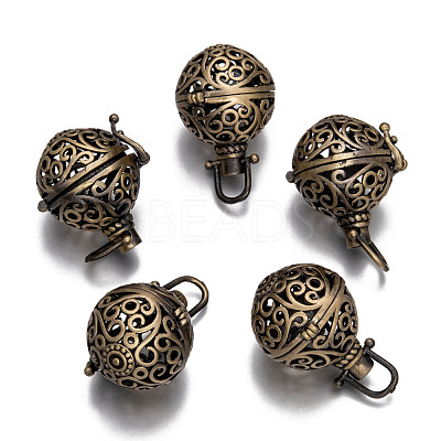 Brass Hollow Round Cage Pendants KK-L079-02-NR-1