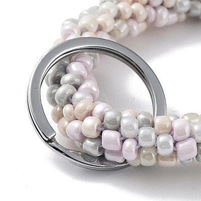 Glass Beaded Bracelet Wrist Keychain AJEW-Z018-01G-1