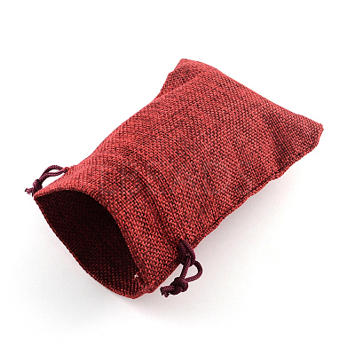 Polyester Imitation Burlap Packing Pouches Drawstring Bags LS-ABAG-R005-14x10-06-1