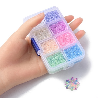 3384Pcs 8 Colors 8/0 Glass Seed Beads SEED-YW0002-23-1