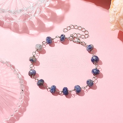 Natural Blue Spot Jasper Rondelle Beads Link Bracelets for Women BJEW-JB10262-03-1