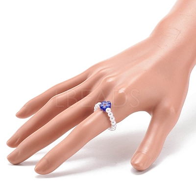 Plastic Imitation Pearl & Millefiori Glass Beaded Finger Ring for Women RJEW-JR00484-1