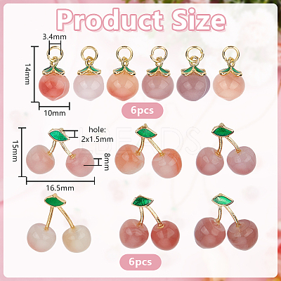 12Pcs 2 Styles Natural Agate Peach and Cherry Pendants G-OC0005-92-1