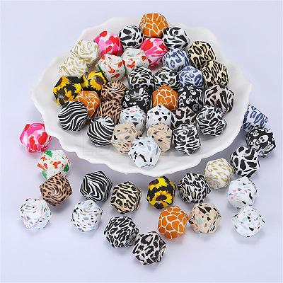 Colorful Pattern Printed Silicone Focal Beads SI-JX0022A-16-1