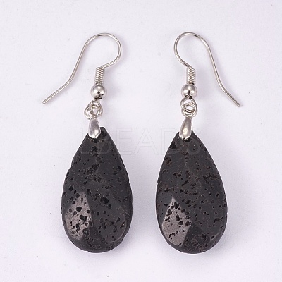 Natural Lava Rock Dangle Earrings EJEW-P150-A010-1