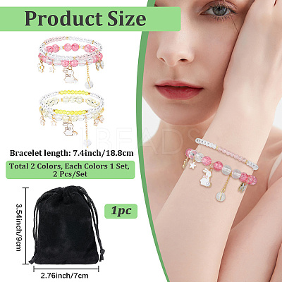 2Bags 2 Colors Plastic & Glass Beaded Stretch Bracelets BJEW-PA0001-09-1