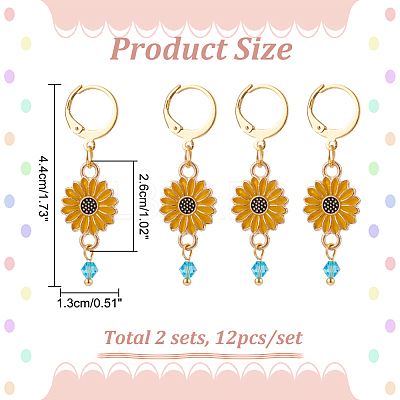 12Pcs Alloy Enamel Sunflower Charms Locking Stitch Markers HJEW-PH01654-1