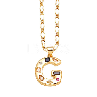 Brass Pave Colorful Cubic Zirconia Initial Pendant Necklaces FS-WG26597-07-1