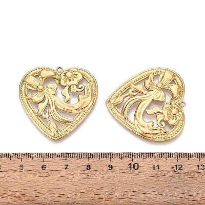 304 Stainless Steel Hollow Flower Heart Pendants STAS-T067-40G-1